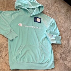 NWT champion girls mint green velour hoodie sweatshirt size large